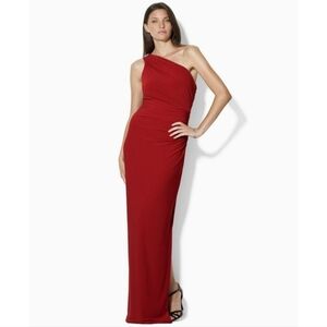 NEW Ralph Lauren Red Evening Gown Jersey Maxi Dress Side Split  Valentine's Day